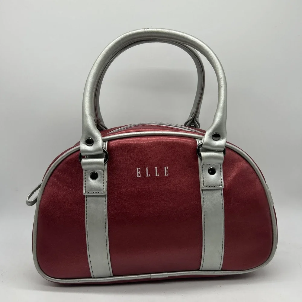 Elle Bowler Bag Faux Leather Purple Gray‎ Y2K Purse Retro Street Style